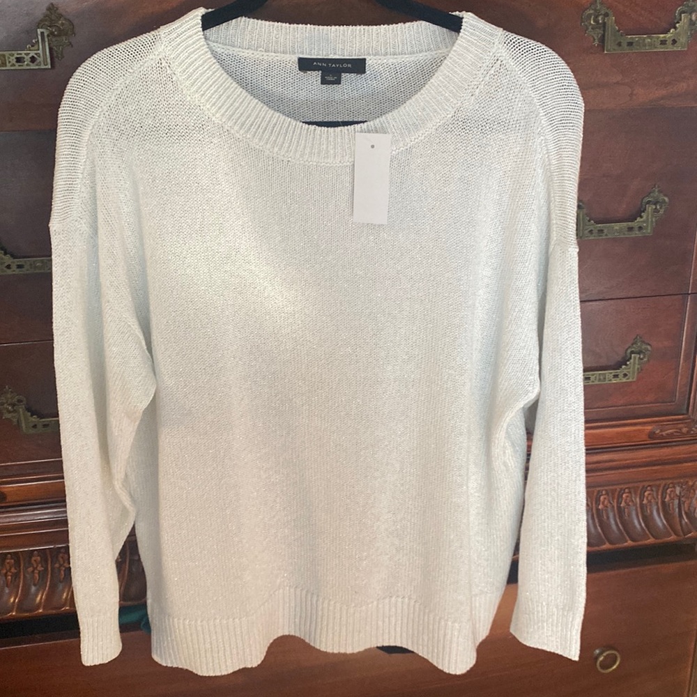 NWT Sz L shimmery white Ann Taylor sweater